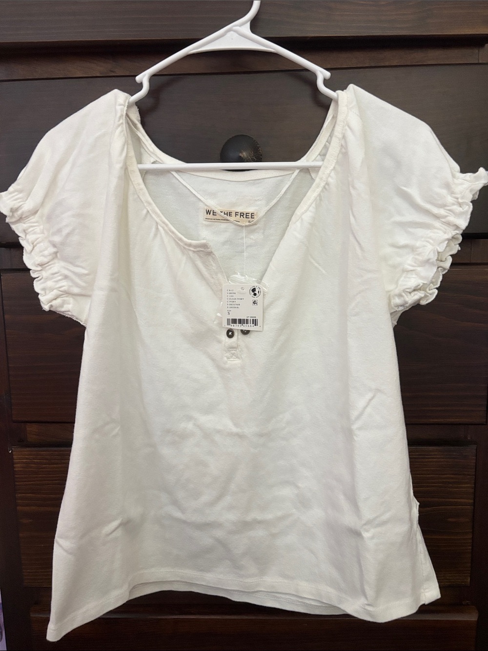 Free People Cream Puff-Sleeve Henley Tee